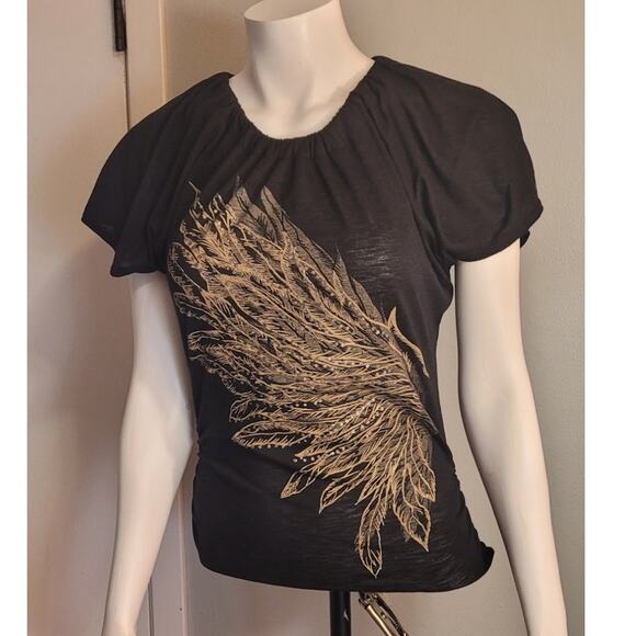 Vintage 80s Feather Wing Rhinestone Open Back Blouse Sz Medium Retro Kitschy - Picture 10 of 10